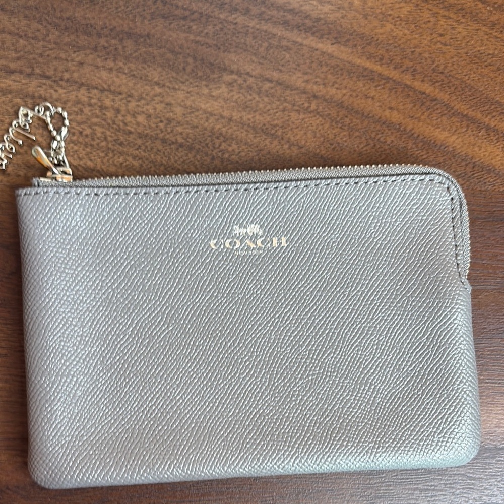 Coach Silver Gray Sleek Design Money Pouch with the Believe Zipper Toggle